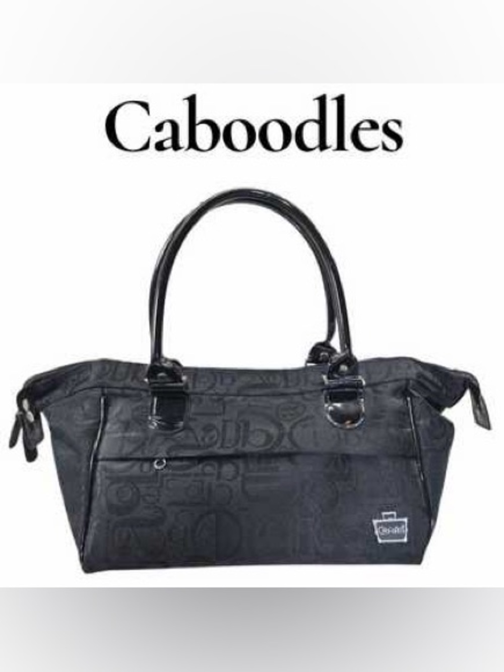 Caboodles Black Signature Logo Tote Doctor Bag Patent Handles Top Zip Cosmetic